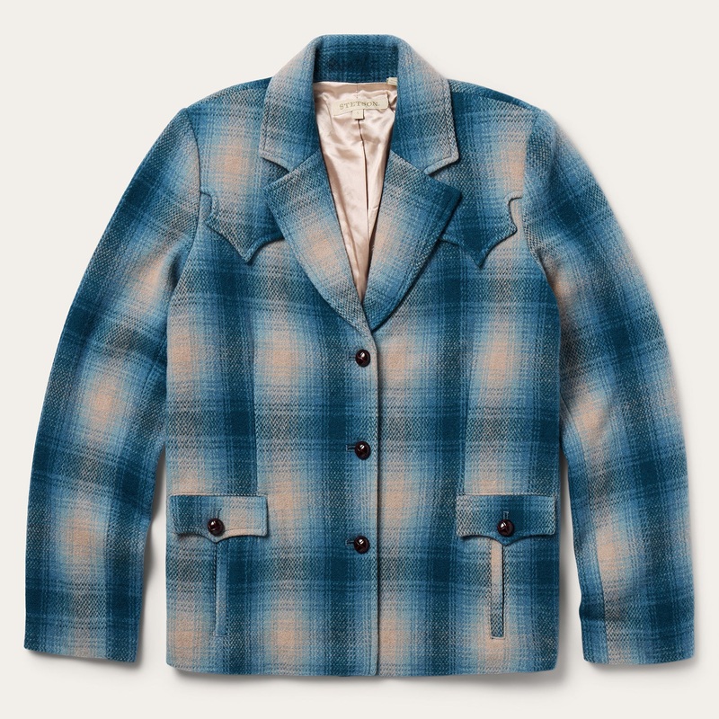 Wool Plaid Western Blazer Navy XS
