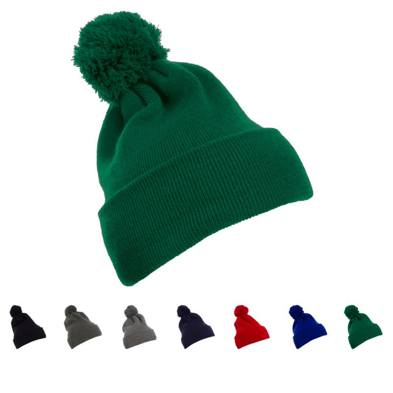 YP Classics 1501P Cuffed Pom Pom Knit Beanie, Knit Cap, Yupoong 1501P Black