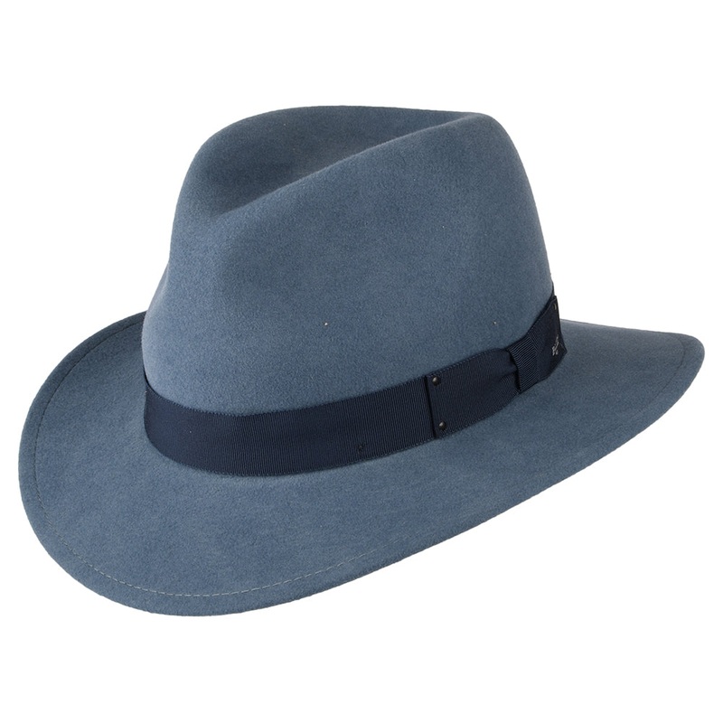 Bailey Hats Curtis Crushable Water Repellent Wool Felt Fedora Hat – Blue S