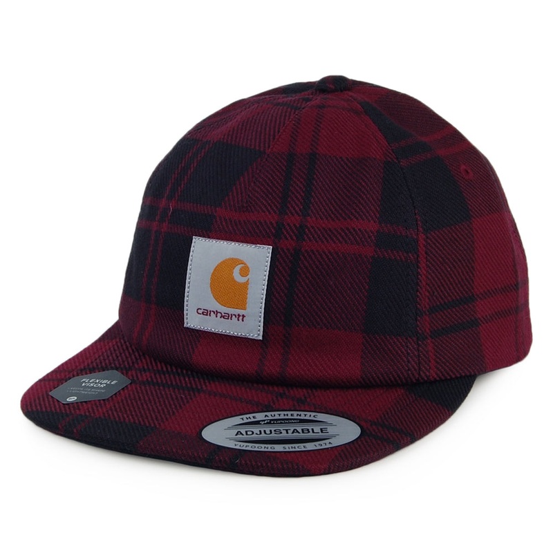 Carhartt WIP Hats Pulford Check Cotton Twill Unstructured Strapback Cap – Burgundy-Black Adjustable