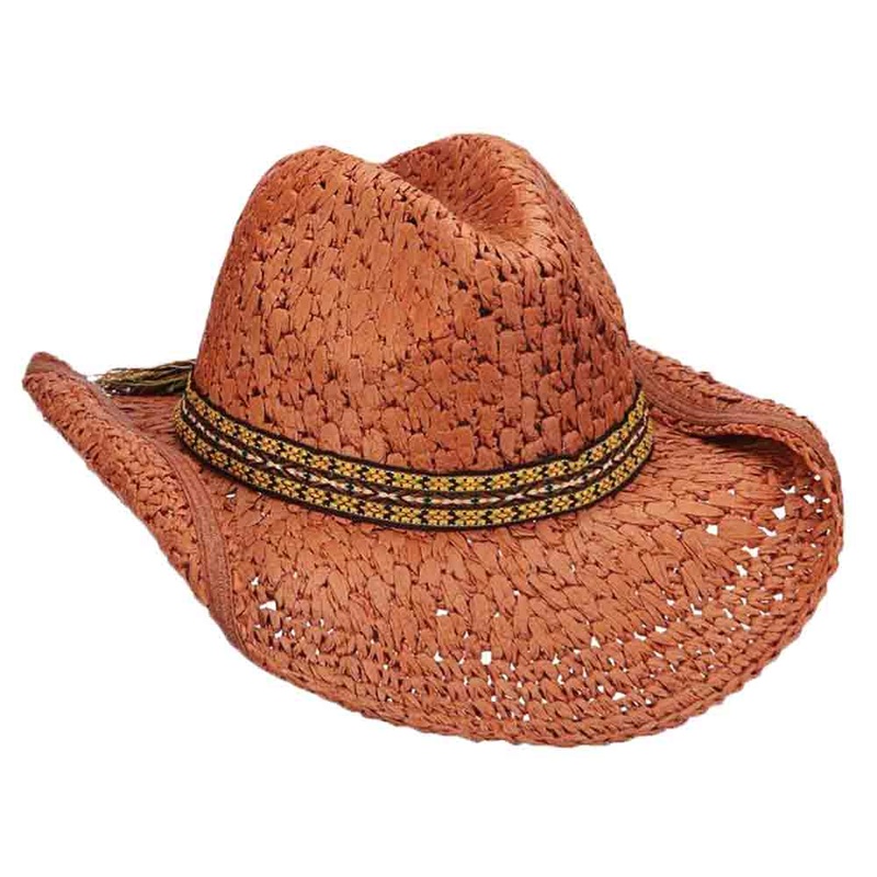 Crocheted Toyo Western Cowboy Hat with Fancy Band – DPC Hats Rust