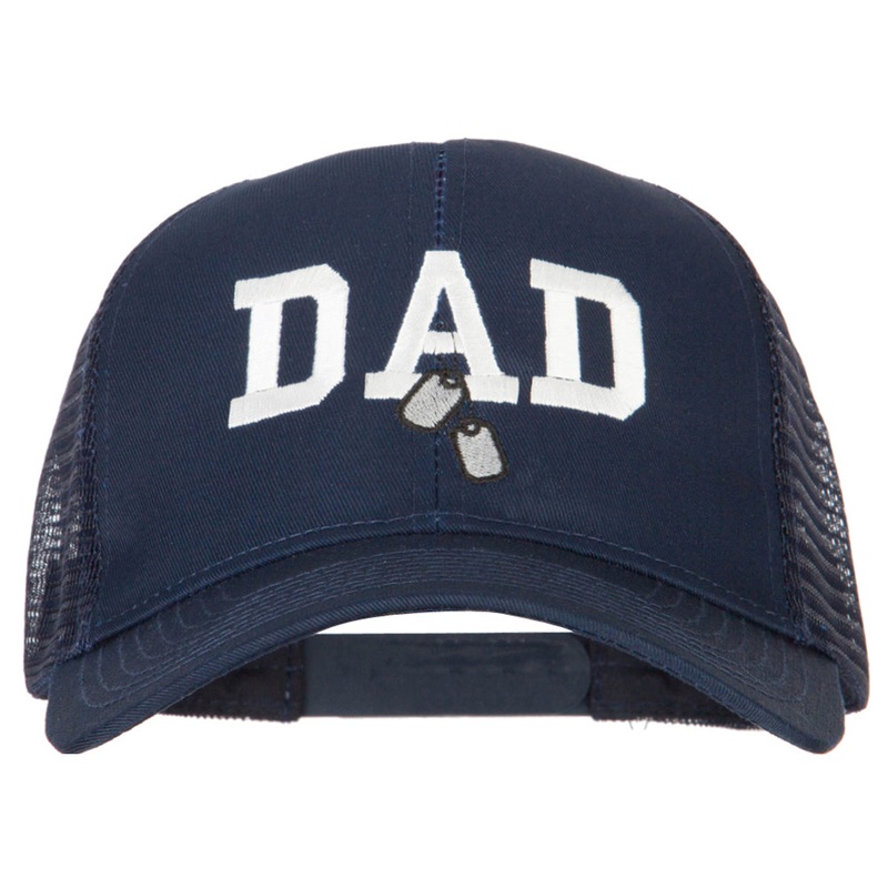 Dad with Military Dog Tags Embroidered Solid Cotton Mesh Pro Cap Navy One Size