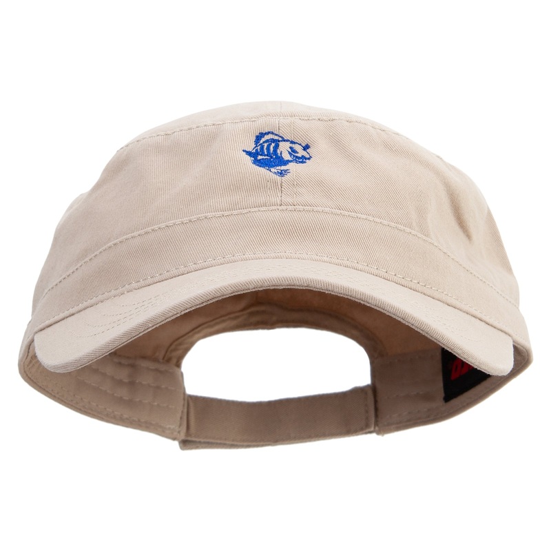 Dark Deep Sea Fish Embroidered Big Size Adjustable Ripstop Army Cap Khaki One Size