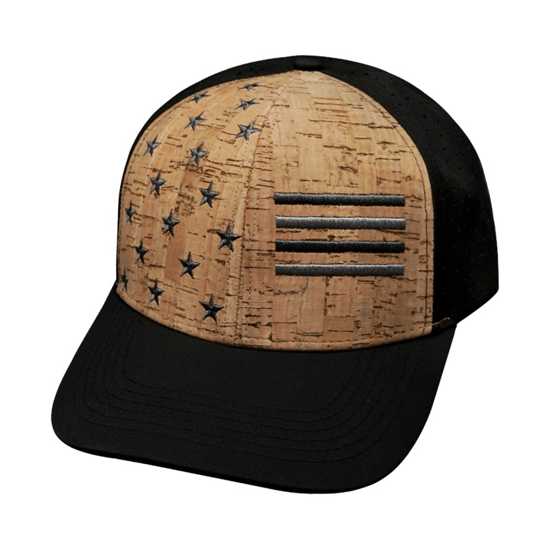 Flag Hat – Baseball Hat Fit – Cork – Black – Laser Mesh