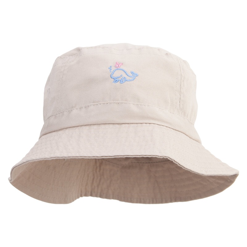 Happy Whale Embroidered Pigment Dyed Bucket Hat Khaki One Size