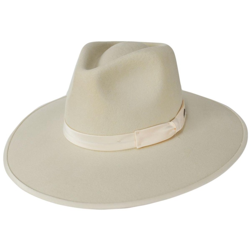 Jo Wool Felt Rancher Fedora Hat – Whitecap Satin WHITECAP SATIN XS