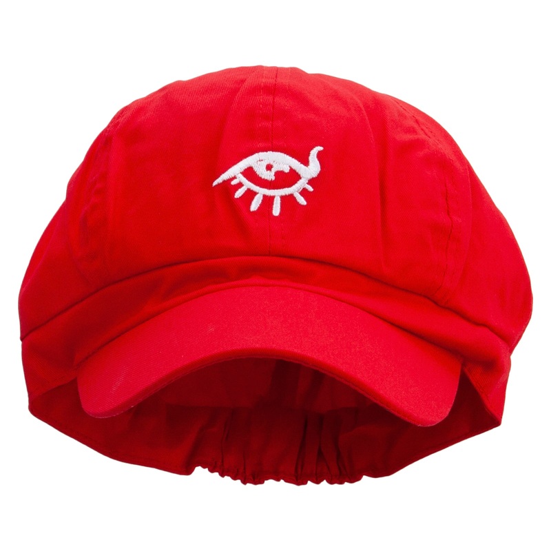 Magic Eye Embroidered Cotton Elastic Newsboy Cap Red One Size