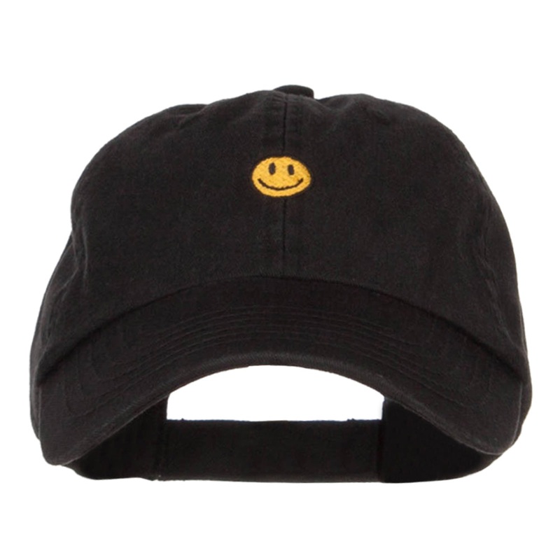 Mini Smile Face Embroidered Pet Spun Cap Black One Size