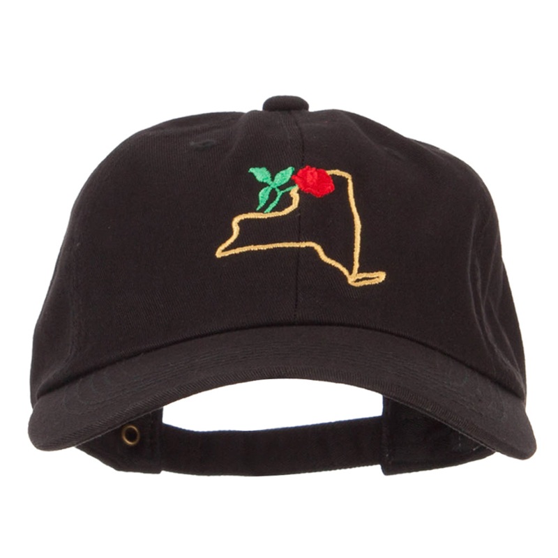 New York Rose with Map Embroidered Unstructured Washed Cap Black One Size