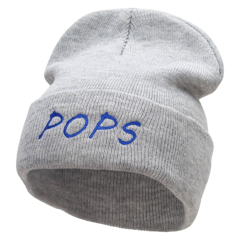 Pops Embroidered 12 Inch Long Knitted Beanie Heather Grey One Size