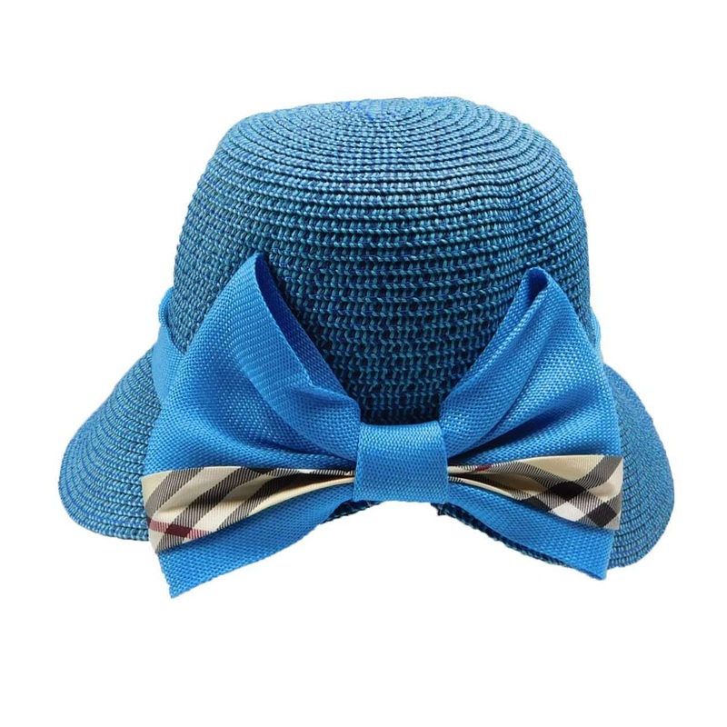 Small Brim Facesaver Hat with Plaid Bow Brown Tweed