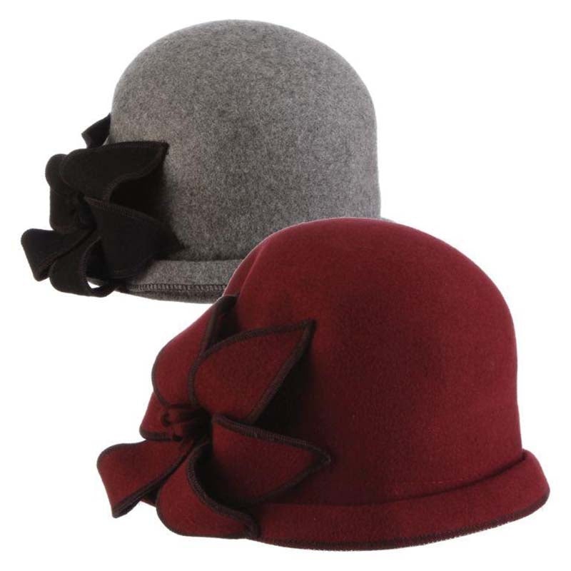 Structured Brim Cloche with Big Flower Accent – John Callanan Handmade Hats Burgundy Medium (57 cm)