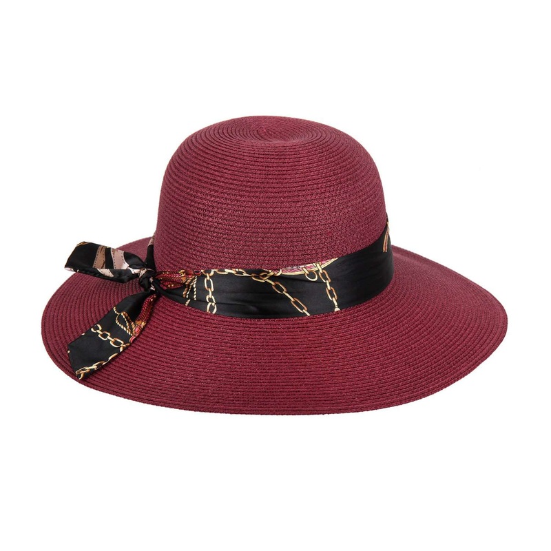 Summer Floppy Hat with Satin Tie Maroon