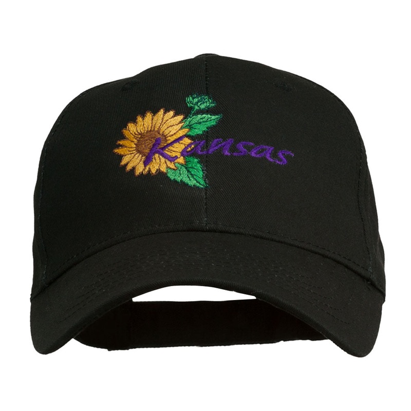 USA State Kansas Sunflower Embroidered Low Profile Cap Black One Size