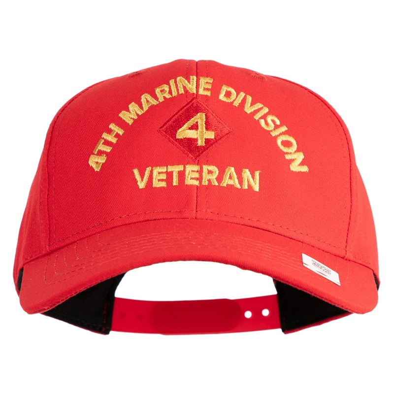 4th Marine Division Veteran Embroidered 6 Panel Structured Cotton Twill Cap Made in USA Red One Size