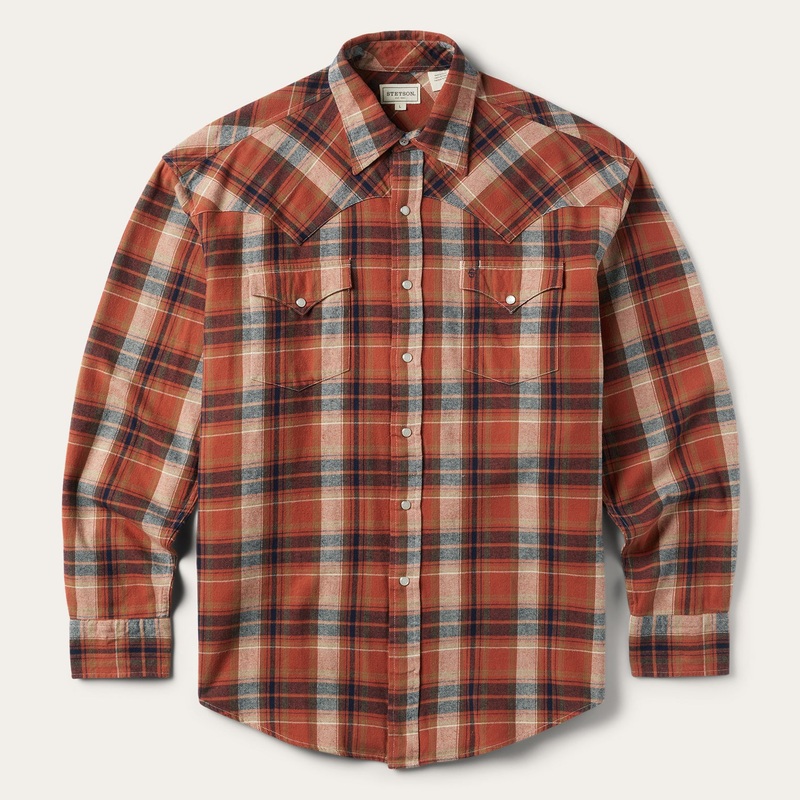 Brushed Twill Plaid Shirt Orange S
