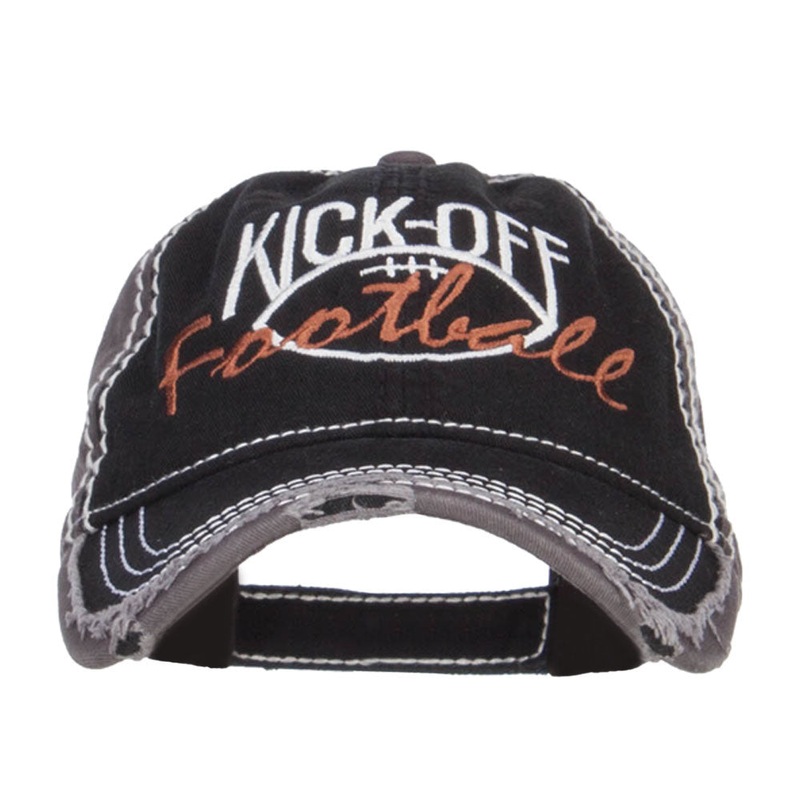 Kick Off Football Embroidered Frayed Bill Cap Black Charcoal One Size