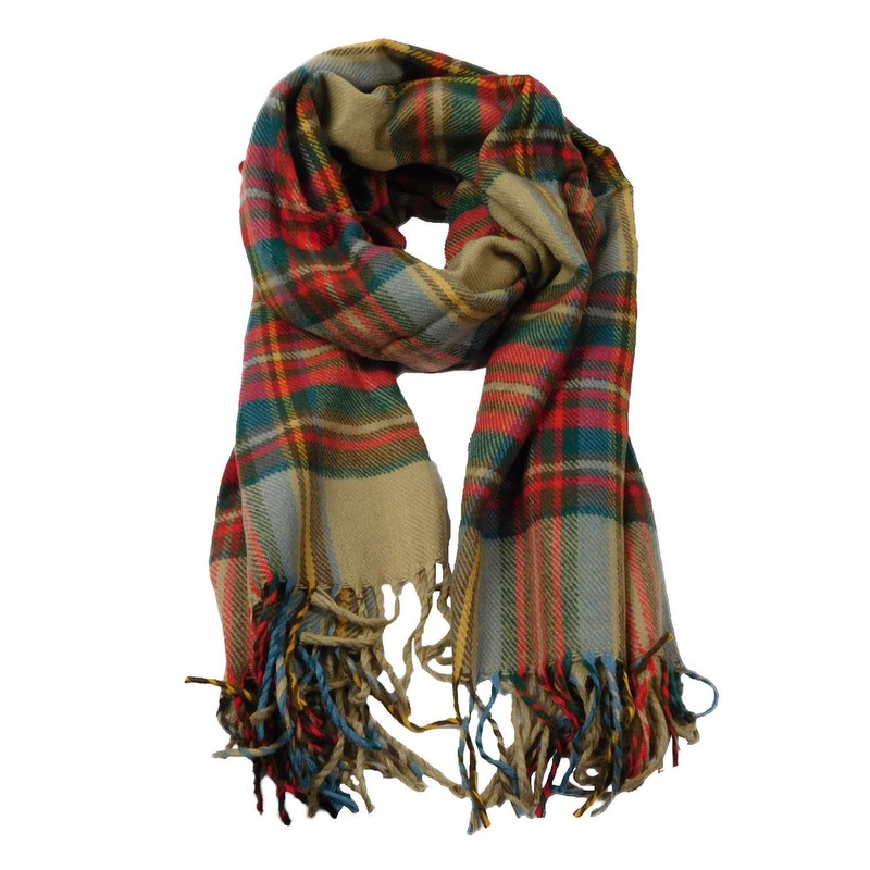 Large Plaid Scarf Beige