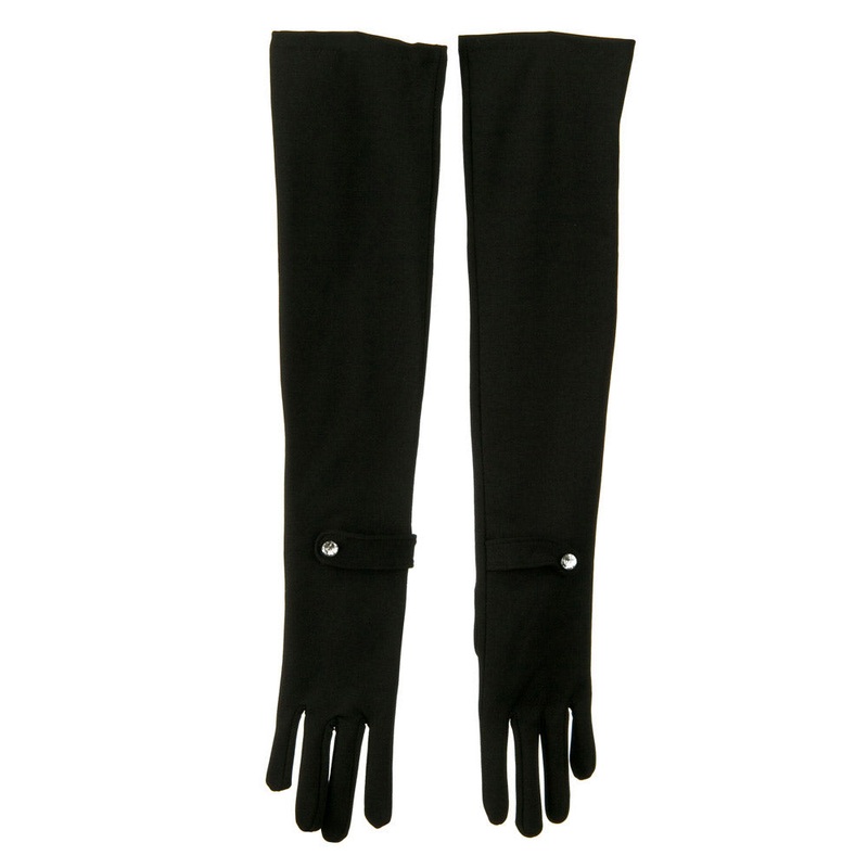 Long Sleeve Rhinestone Glove Black One Size