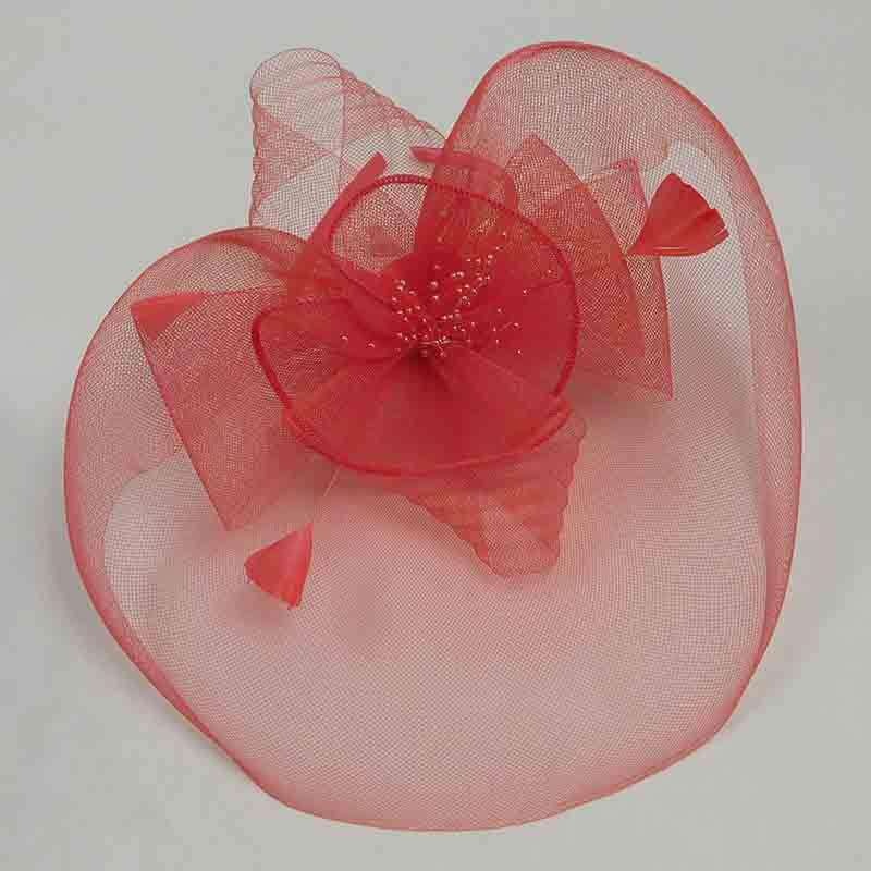 Pleated Mesh and Petite Beads Fascinator Coral