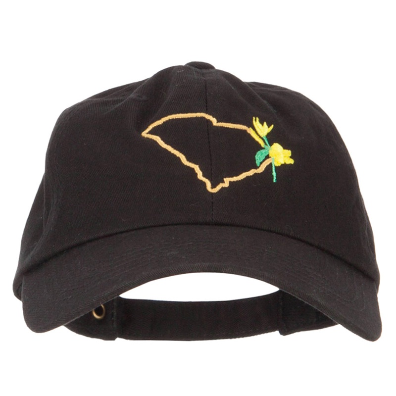 South Carolina Yellow Jessamine with Map Embroidered Unstructured Washed Cap Black One Size