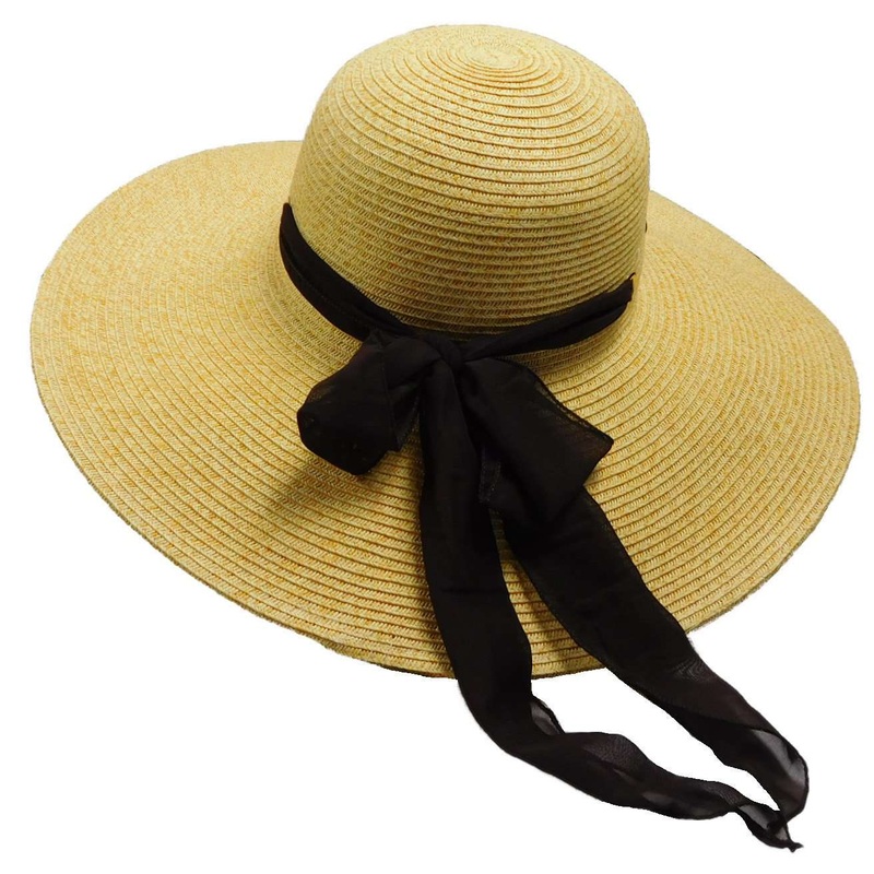 Summer Floppy Hat with Chiffon Bow Black