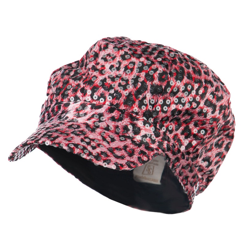 Animal Print Sequin Newsboy Cap Fuchsia One Size