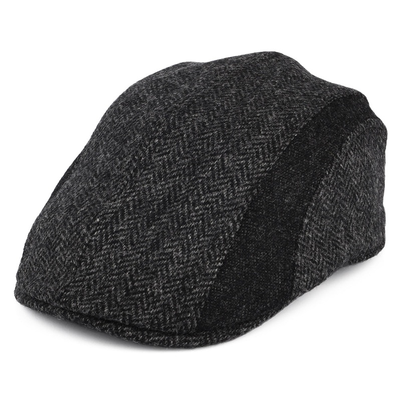 Barbour Hats Moons Tweed Herringbone Panelled Flat Cap – Charcoal S