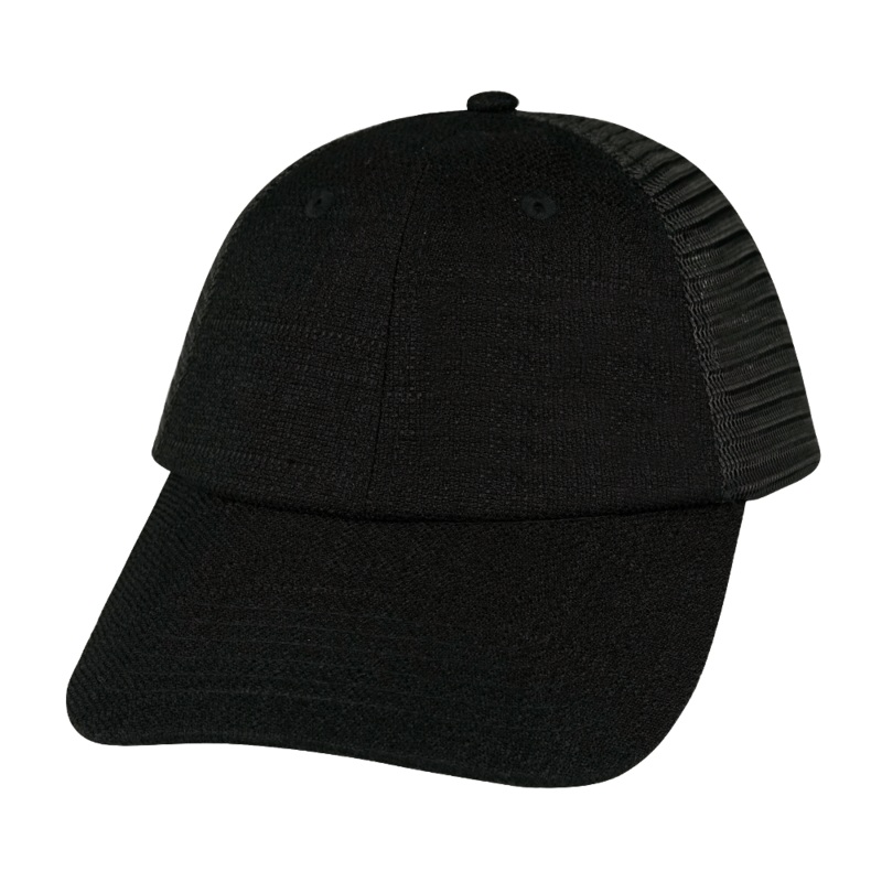 Blank – 6 Panel – Shallow Fit – Unstructured – Black Hemp / Black (Unisex) – Soft Trucker Mesh