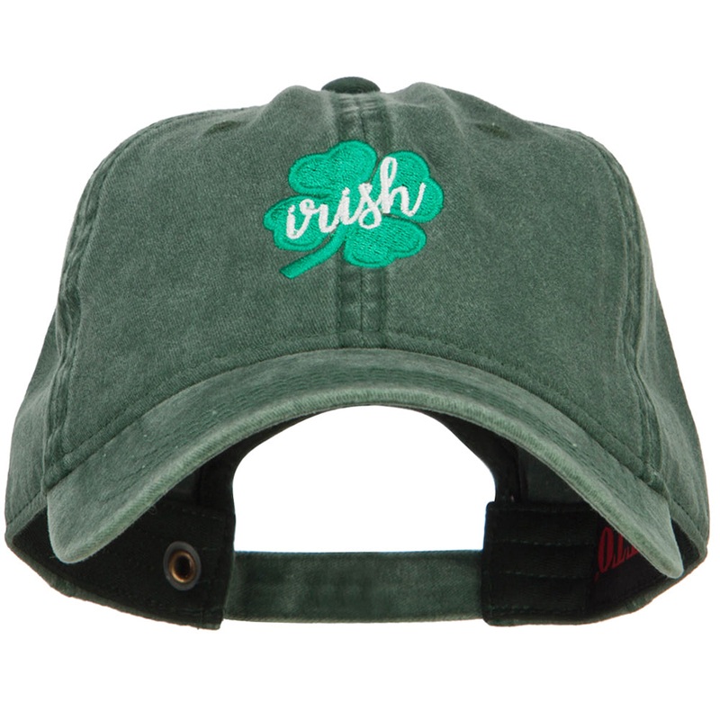 Clover Irish Embroidered Washed Buckled Cap Dk Green One Size