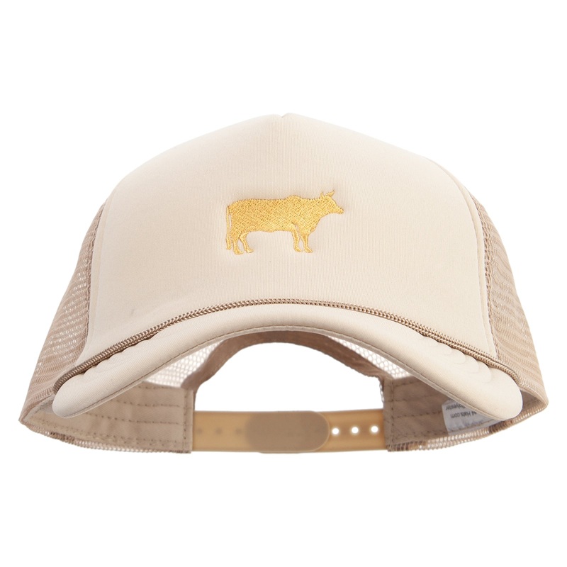 Cow Silhouette Embroidered Big Size Big Foam Mesh Truck Cap Khaki XL-3XL