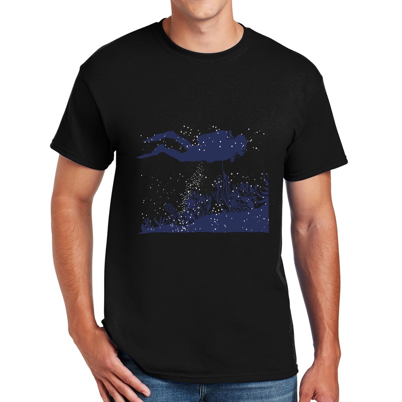 Diver under the Sea Graphic Design Men’s Big Size Cotton Polyester DryBlend T-Shirt Black XS