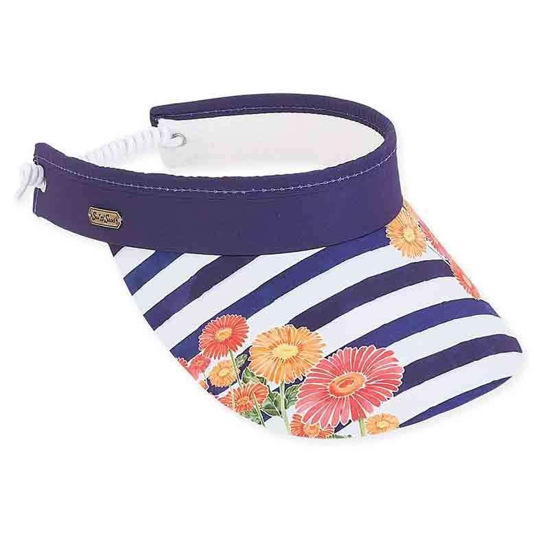 Gerbera Daisy Cotton Sun Visor with Curly Coil – Sun ‘N’ Sand Hats Navy