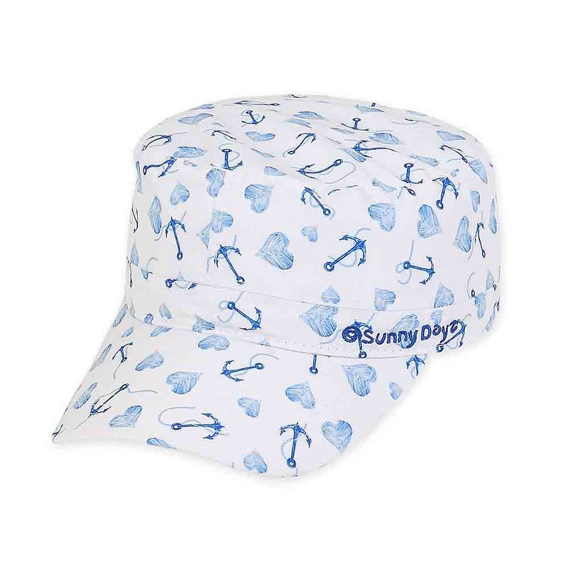 Hearts & Anchors Cotton Cadet Cap for Small Heads – Sunny Dayz Hat White XS /S (52-54 cm)