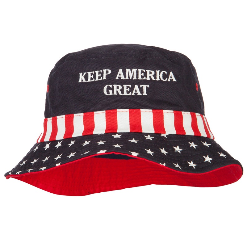 Keep America Great Two Line Letters Embroidered USA Flag Bucket Hat White Red Blue M