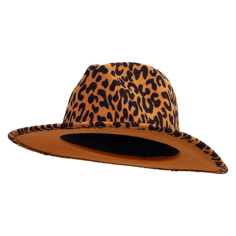 Leopard Woolen Panama Hat Brown One Size