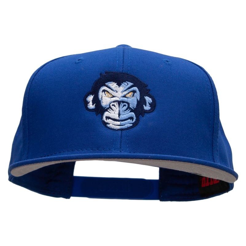 Monkey Blue Embroidered Superior Cotton Twill Flat Bill Snapback Prostyle Cap Royal One Size