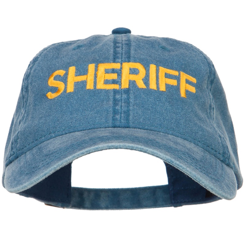 Sheriff Embroidered Washed Buckled Cap Sky Blue One Size