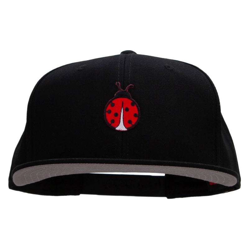 Small Lady Bug Patched Superior Cotton Twill Flat Bill Snapback Prostyle Cap Black One Size