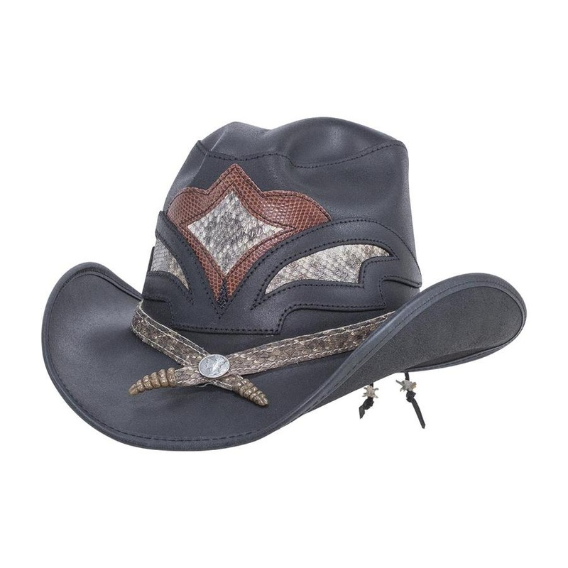 Storm Leather Cowboy Hat with Rattlesnake Skin Band up to 3XL – Double G Hat, USA Black S (54-55 cm)