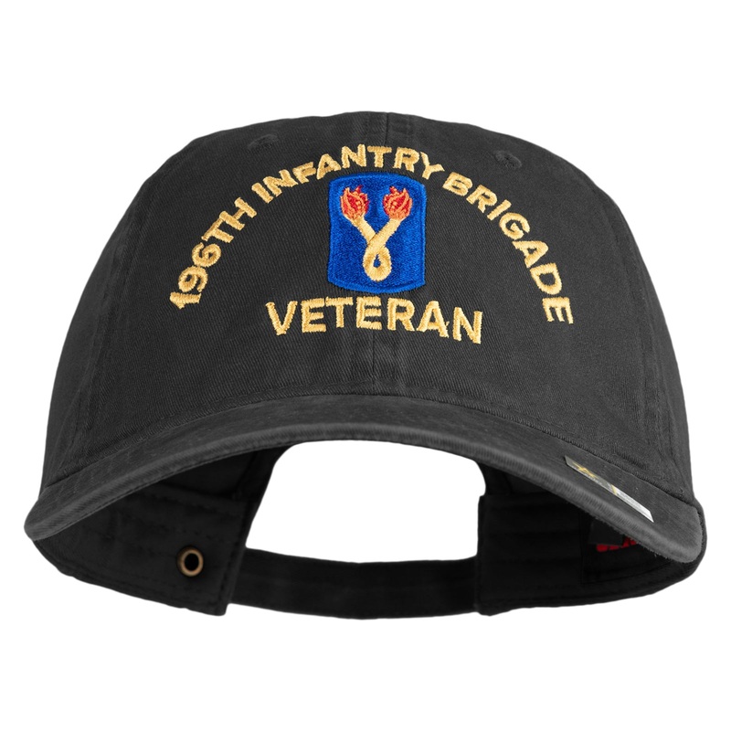 U.S. Army 196th Infantry Brigade Embroidered Washed Solid Pigment Dyed Cotton Twill Brass Buckle Cap Black One Size