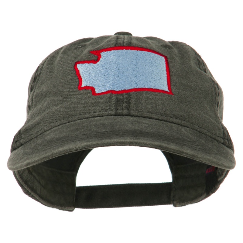 Washington State Map Embroidered Washed Cotton Cap Black One Size