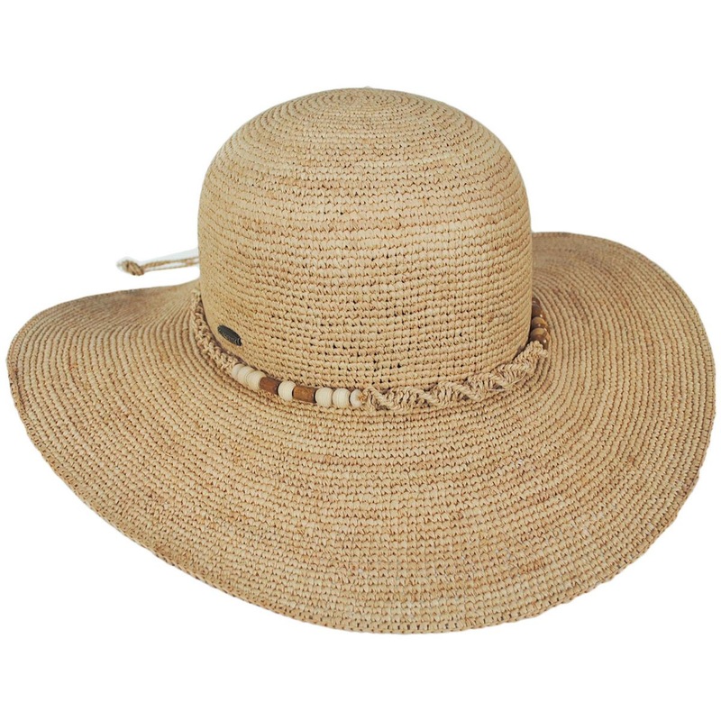 Fiesta Island Raffia Crochet Straw Swinger Sun Hat NATURAL ONE SIZE FITS MOST