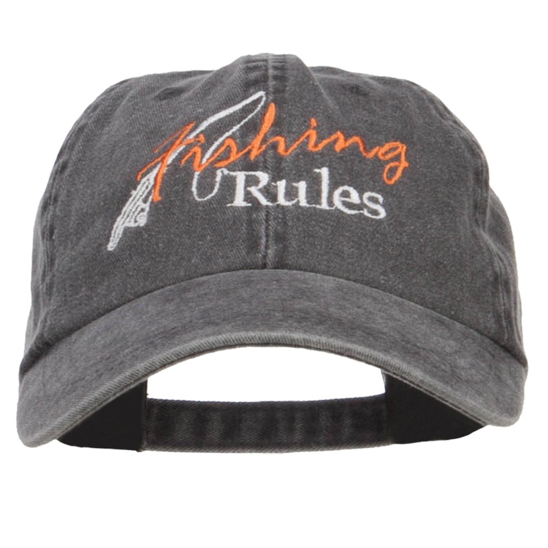 Fishing Rules Embroidered Washed Cap Black One Size