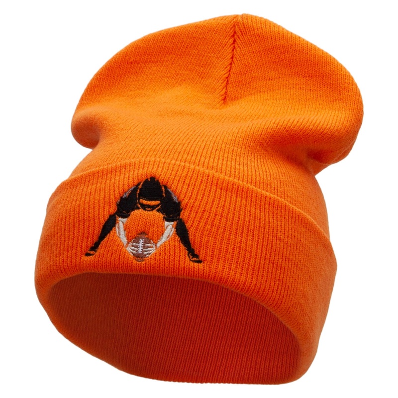 Football Hike Embroidered 12 Inch Long Knitted Beanie Orange One Size