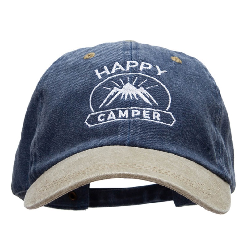 Happy Camper Embroidered Pigment Dyed Wash Caps Navy Khaki One Size