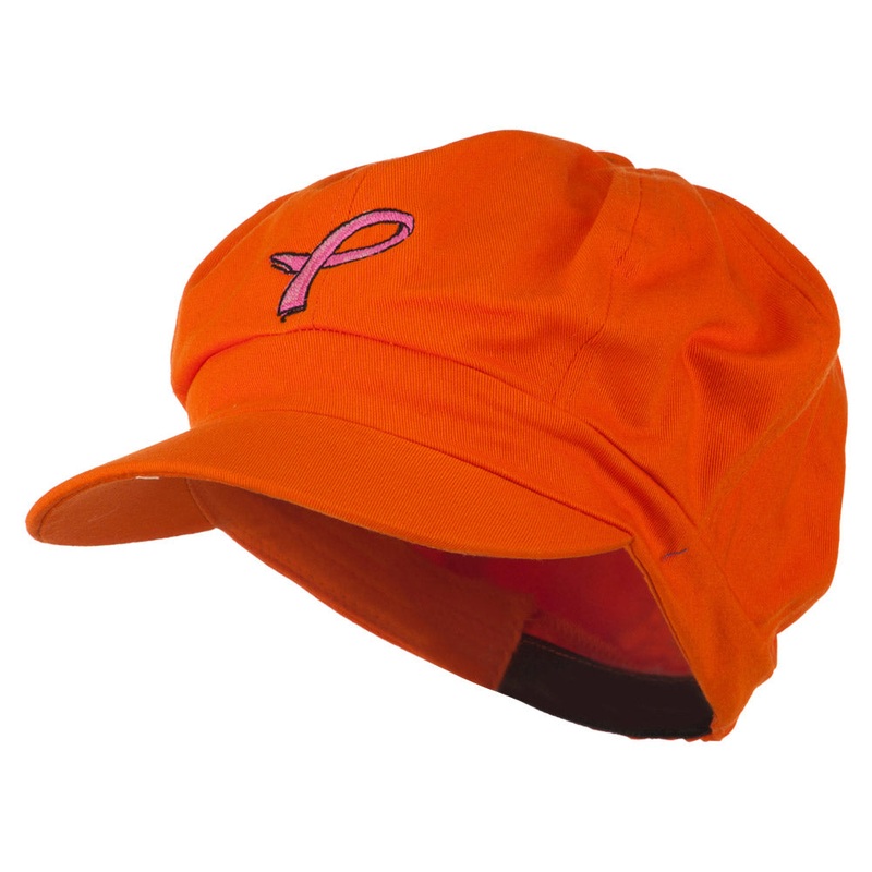 Hot Pink Ribbon Breast Cancer Embroidered Newsboy Cap Orange One Size