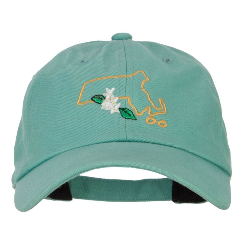 Massachusetts Trailing Arbutus with Map Embroidered Unstructured Washed Cap Mint One Size