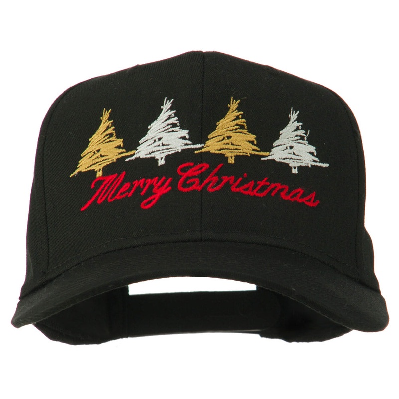 Merry Christmas Trees Embroidered Cap Black One Size