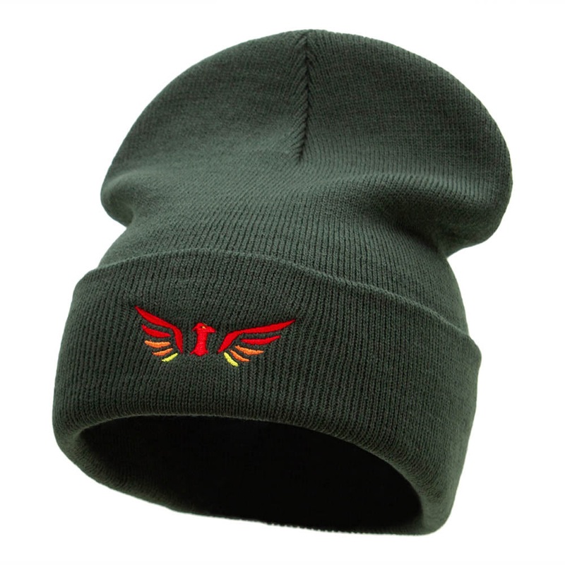 Phoenix Insignia Embroidered 12 Inch Knitted Long Beanie Olive One Size